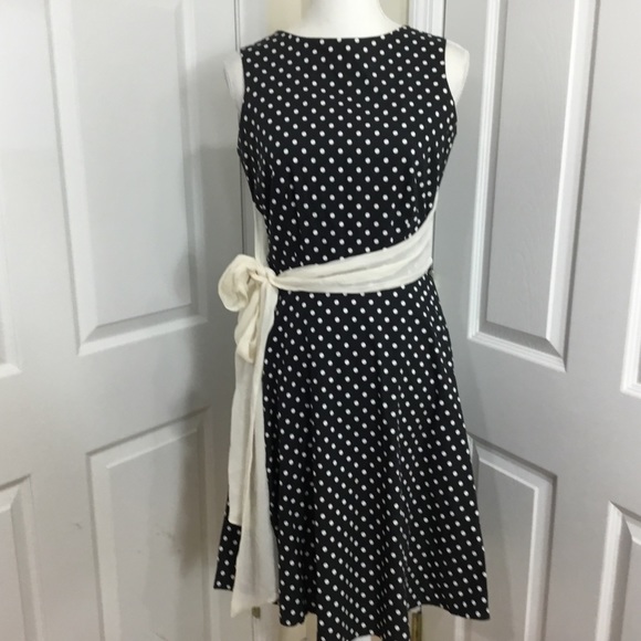 Karen Warren Black Linen Polka Dot Belted Dress - Picture 1 of 10